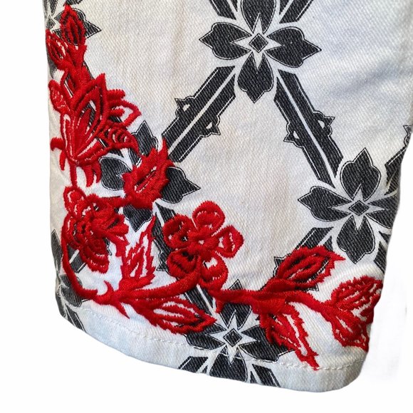 ISABEL MARANT BOLD RED FLORAL EMBROIDERED JEANS - Picture 11 of 11